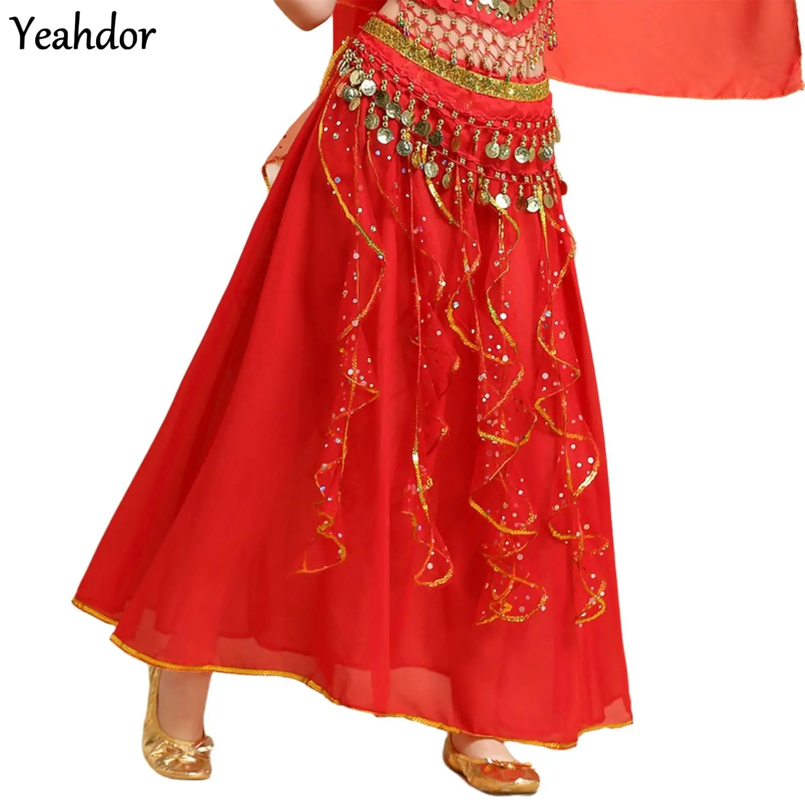 

Girls Sparkly Sequin Belly Dance Skirt with Waist Chain Set for Halloween Carnivals Stage Performance Indian Belly Dance Costume