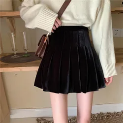 Gold Velvet Black Short Skirt Female Autumn and Winter Wear 2022 New High Waist Skirt All-match A-line Pleated Skirt