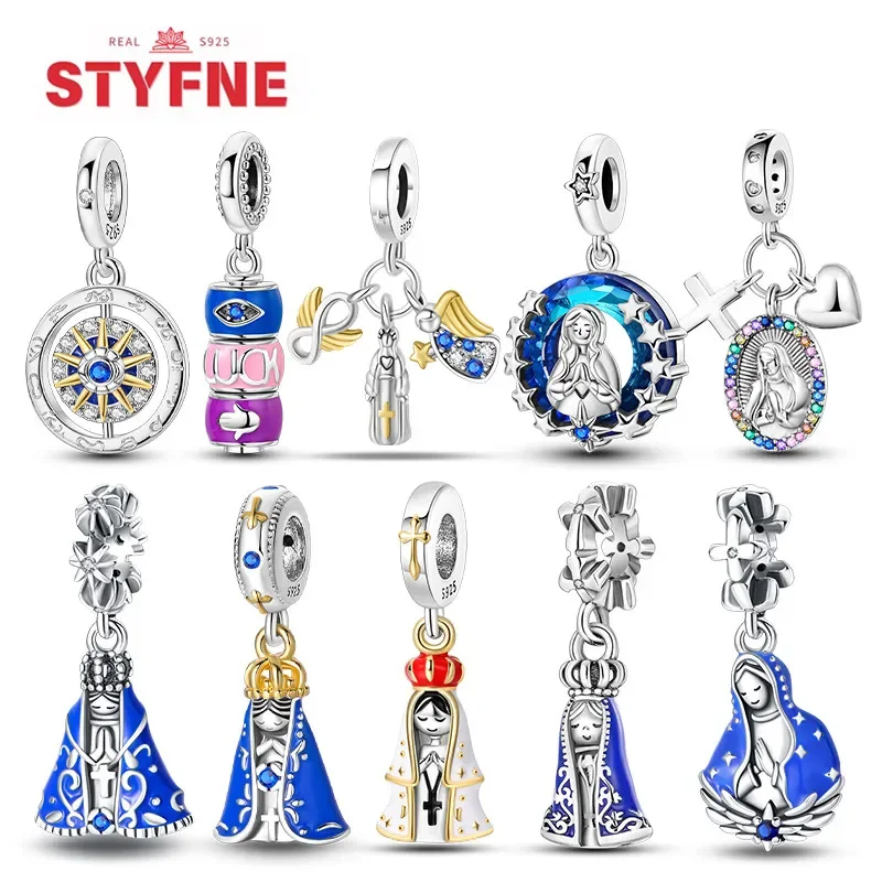 

925 Sterling Silver Our Lady Charms Bead The Virgin Mary Dangle For Original Bracelet Pendants Jewelry Marking for Women Gifts