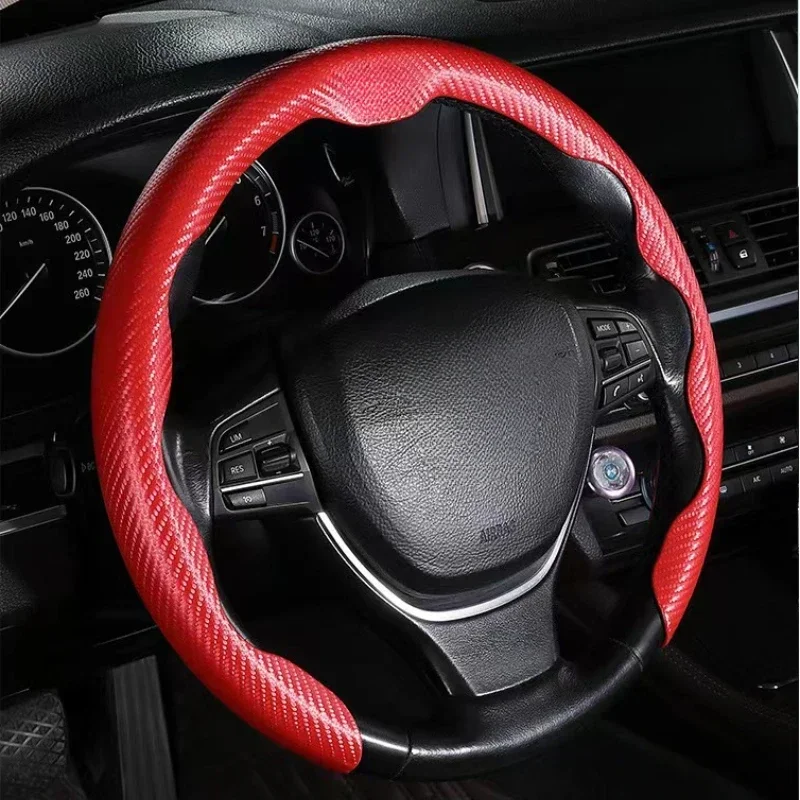 

Carbon Fiber Universal Car Steering Wheel Cover 5D Non-slip Handle Cover Car Decoration Accessories Auto Steering Wheel Covers