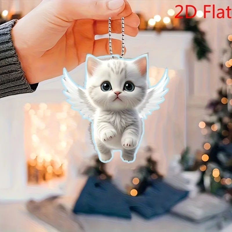 2D شقة 1PC سحر الاكريليك هريرة مجنحة، 2D مرآة قلادة وديكور سلسلة المفاتيح