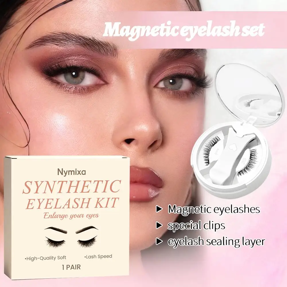 Juego de pestañas postizas magnéticas de estilo rizado, pestañas naturales reutilizables 3D sin pegamento, fáciles de usar para principiantes, pestañas amigables en viajes