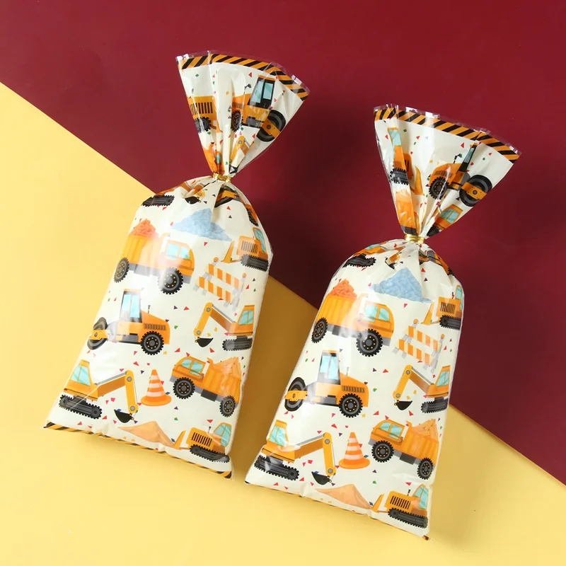 Construction PVC Candy Bags Heat Sealable Treat Cookie Candy Goodie Bags Excavator Baby Shower Tractor Birthday Party Supplies