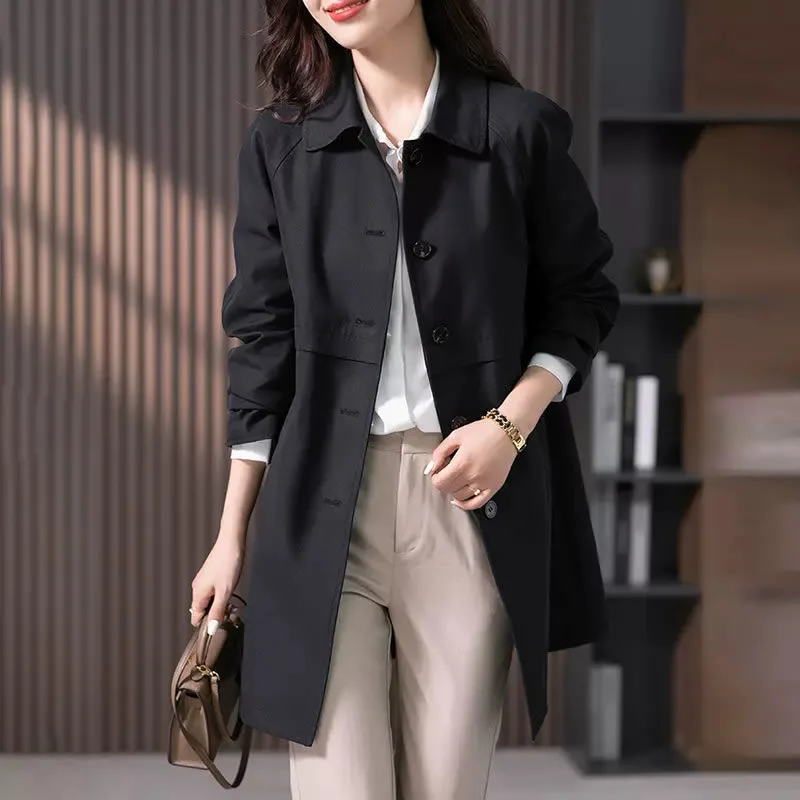 Mid Length Single Breasted Classic Gabardina Elegant Korea Jackets Casual New Trench Coats Women Fashion Spring Fall Windbreaker