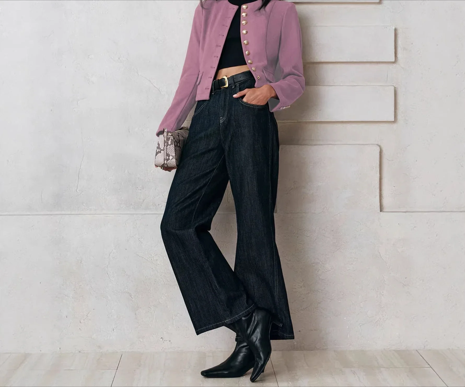 Temperament Commuting Short Round Neck Suit Jacket Spring and Autumn New Casual Trend Street Solid Color Suit Top