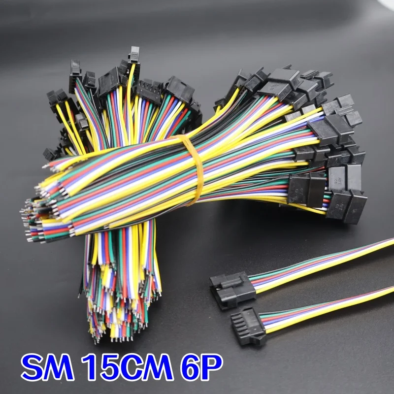 

10 Pairs 6Pin SM JST 15cm Cable Male Female Connectors for RGB LED Strip 5050 3528 WS2801 APA02 WS2815 WS2813
