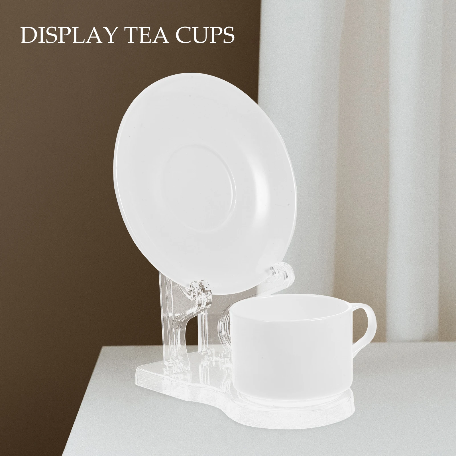 

Transparent Cup Saucer Display Stand Acrylic Tea Cups Holder Clear Plastic Plate Stands for Display Spacesaving Kitchen Dining