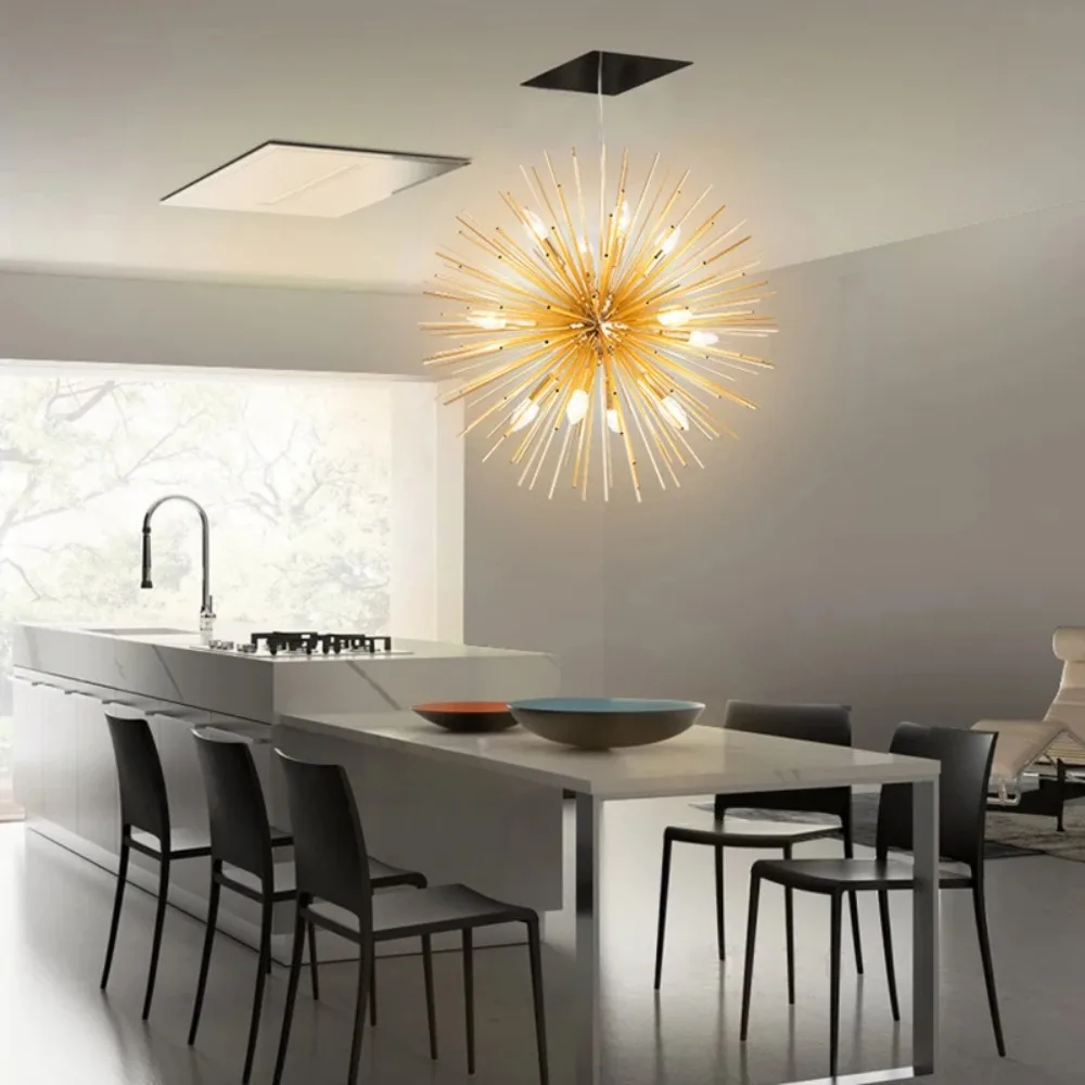 Nordic Modern Creative Personalized Chandelier Golden Simple Restaurant Bedroom Dandelion Ball Lamp