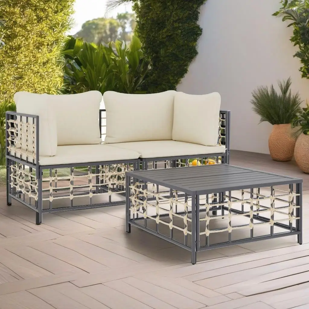 

3-Piece Anthracite Poly Rattan Patio Lounge Set with Cushions for Outdoor Relaxation