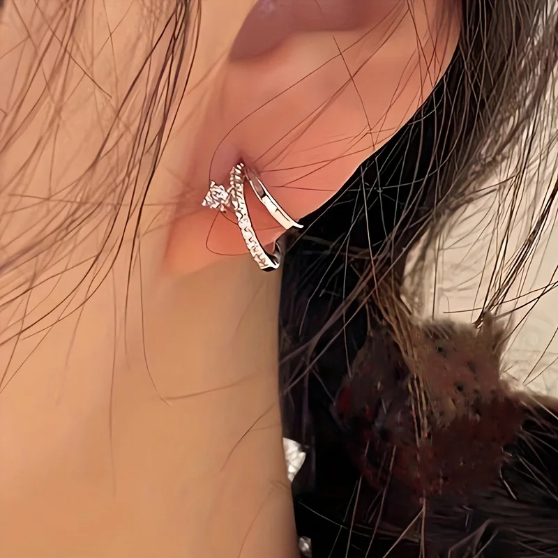 Elegant double hoop earrings with sparkling synthetic zircon - simple alloy jewelry for women, versatile accessory for parties and weddings, fashionable earrings for year-round wear, formal occasion jewelry, exquisite style, polished finish