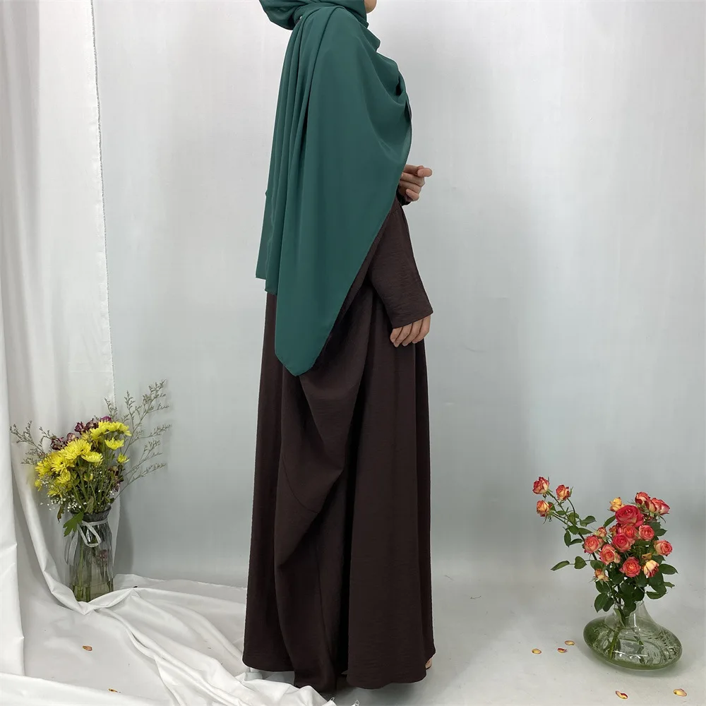 Nouvelle mode musulmane Robe élégante moyen-orient turquie plissée Robe longue Abaya Robe couleur unie