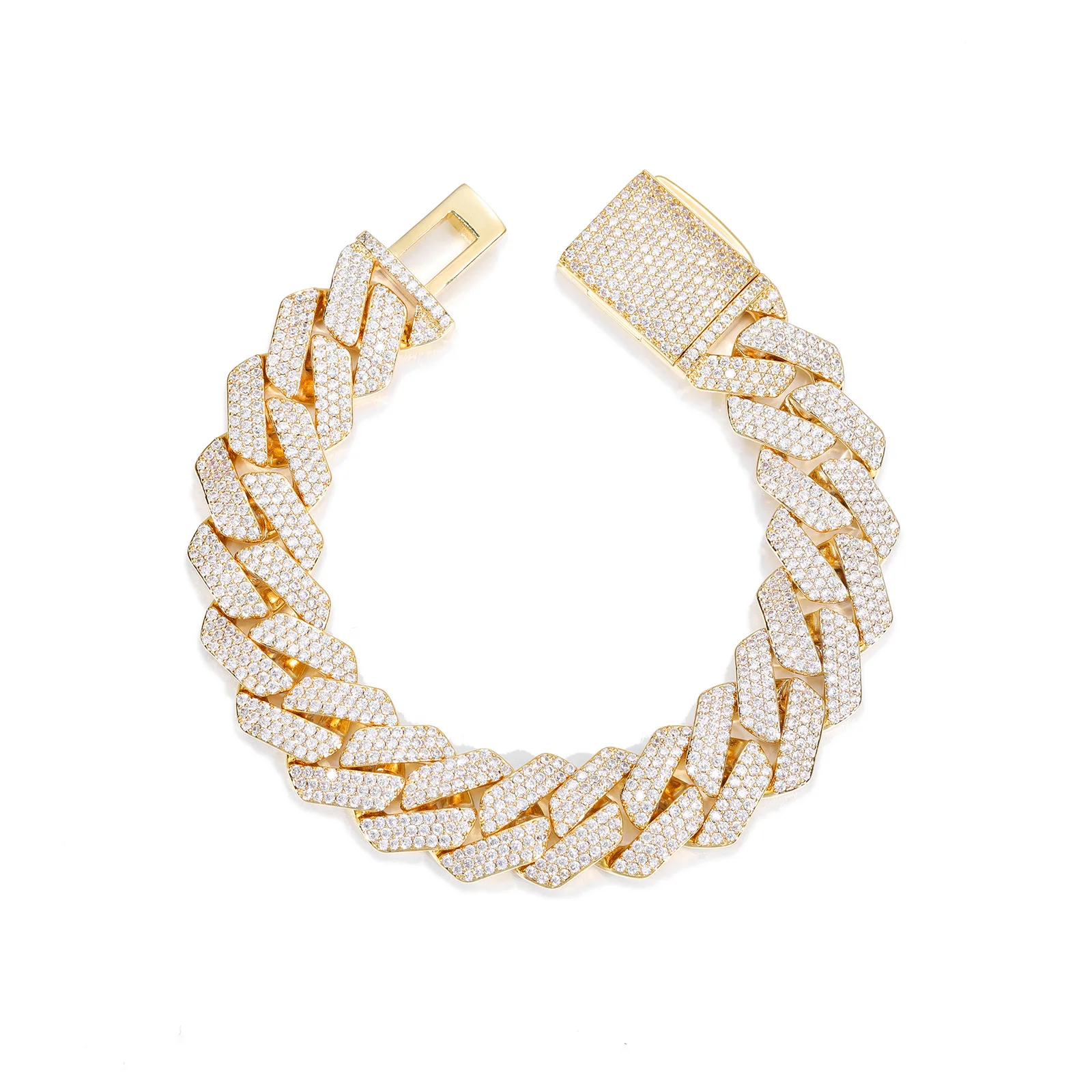 Durable PT950 Platinum reduces stone falling risk, this unisex 14MM Double Row Rhombus Bracelet holds shiny artificial diamonds