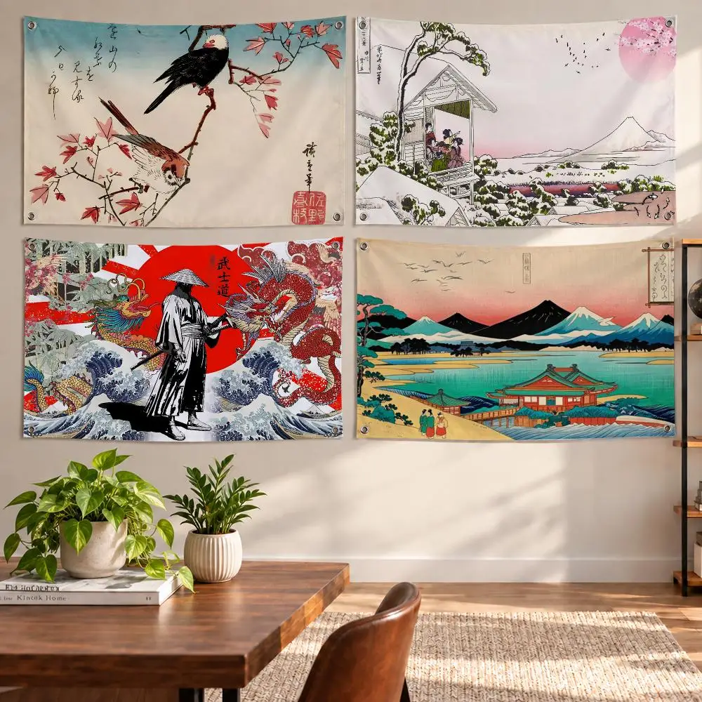 Ukiyo-e Artist Hiroshige Flags Aesthetic Wall Tapestry Printed Wall Hanging Living Room Party Outdoor Decor