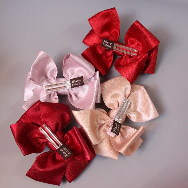 6pcs/set Girls Hairbow Barrettes Children Cute Bright Bow Hairpin Hair Accessories Set Red Bow Green Bowknot Kids Hair Clip