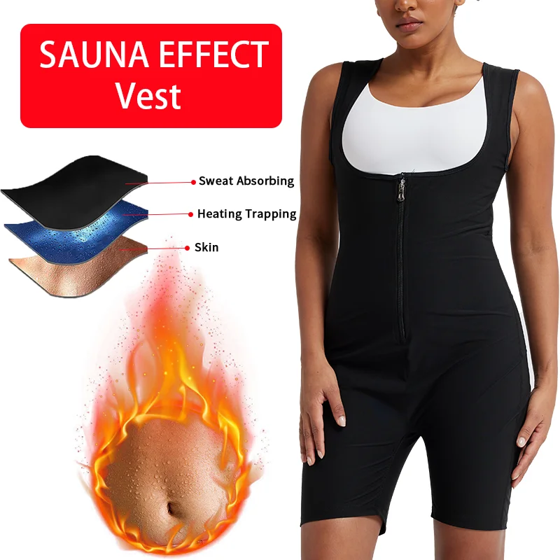 

Women Full Body Sauna Suit for Weight Loss Fat Burning Sleeveless Slimming Body Shaper Sauna Effect Bodysuit Sweat Zipper Vest