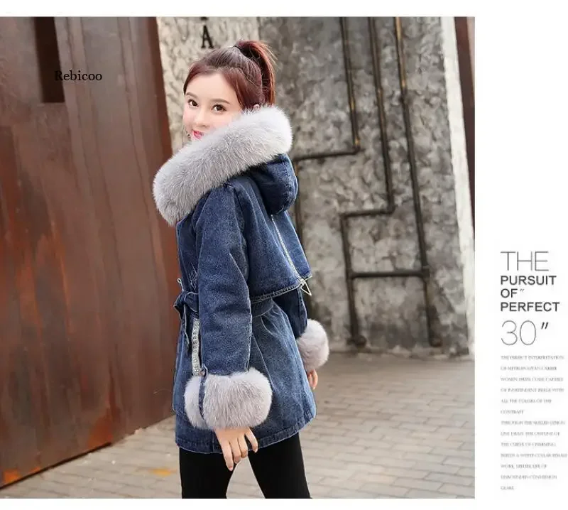 Denim Jackets Women Fur Collar Oversize Hooded Clothing Autumn Ladies Button Blue Black Long Sleevejean Jacekt Coats Outwear