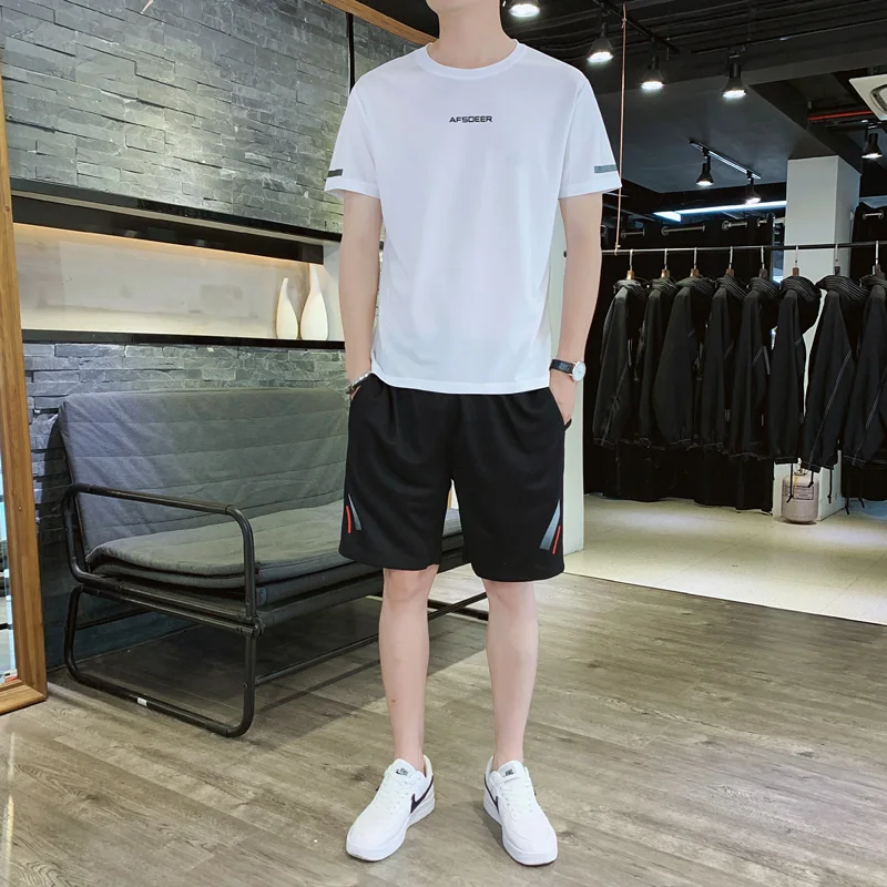 

Men's Summer Running Fitn Clothes Qui Dry ort Sve orts Loose Casual Wear Two Piece Set Korean Sle Sportswear