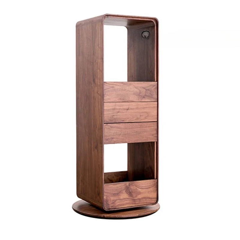 

Вращающийся шкаф для хранения из массива дерева в скандинавском стиле, небольшой книжный шкаф, простой японский книжный шкаф из черного ореха, витрина