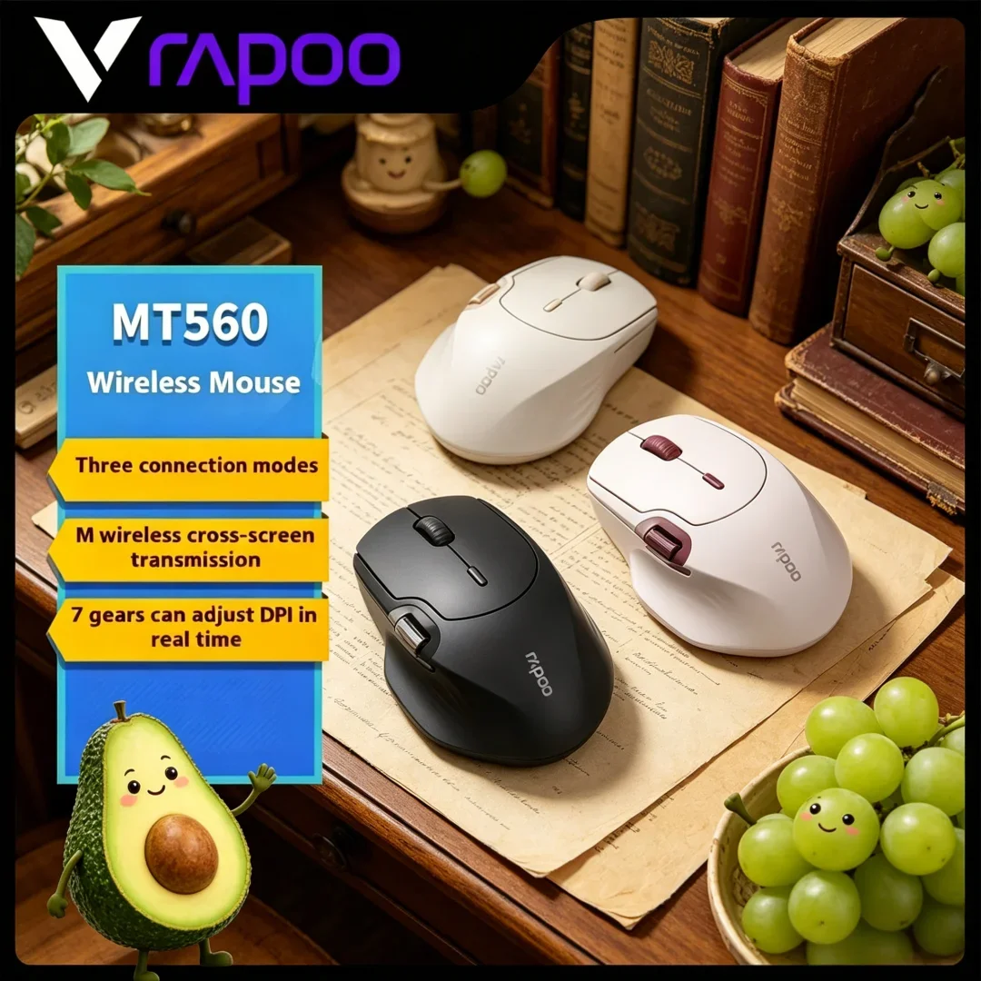 Rapoo MT560 Mouse 3mode Wireless Mice Futuristic Ergonomic Hall Magnetic Induction Knob Cross Screen Exquisite Luminous