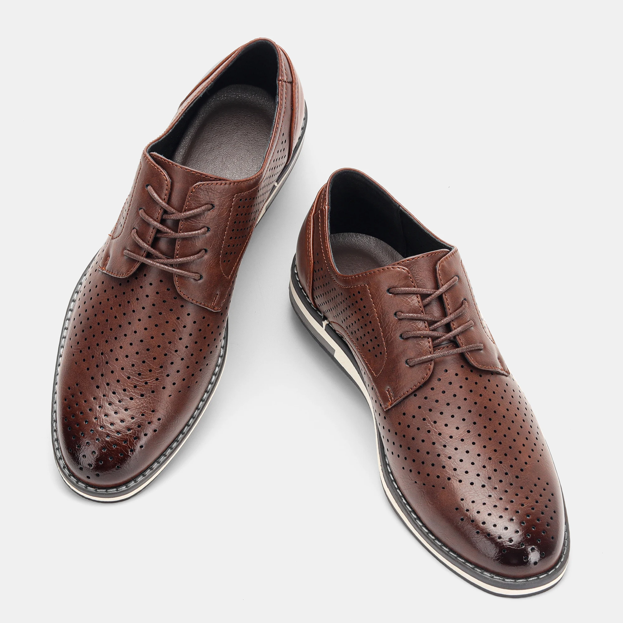 Braune atmungsaktive Herren-Freizeitschuhe, flache Schuhe mit Lochmuster, Herren-Sommerschuhe – Detail 16