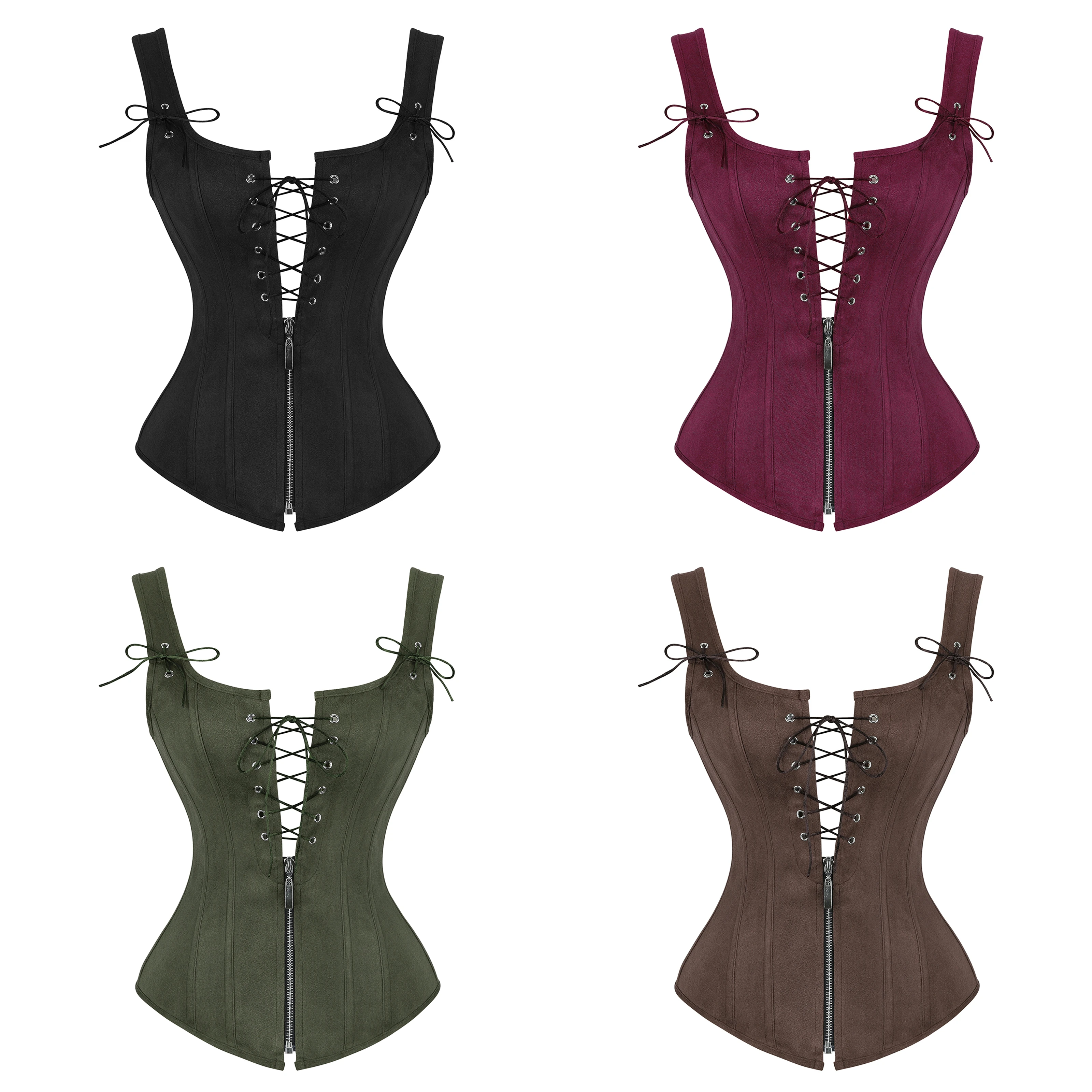 Damen Renaissance Korsett Vintage Übergröße Leder Reißverschluss Korsett Bustier Top Steampunk Kleidung