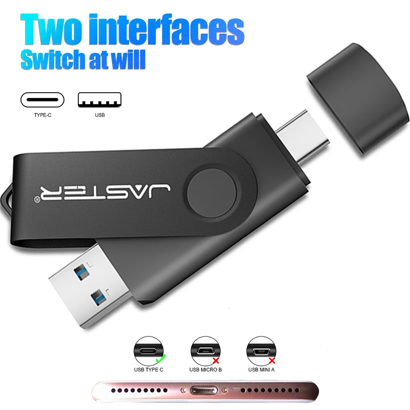 Chiavetta USB 3.0 in metallo di tipo C Chiavetta USB 3.0/2.0 ad alta velocità da 128 GB 8 GB 16 GB 32 GB 64 GB Chiavetta di memoria 2in1 Chiavetta USB portatile