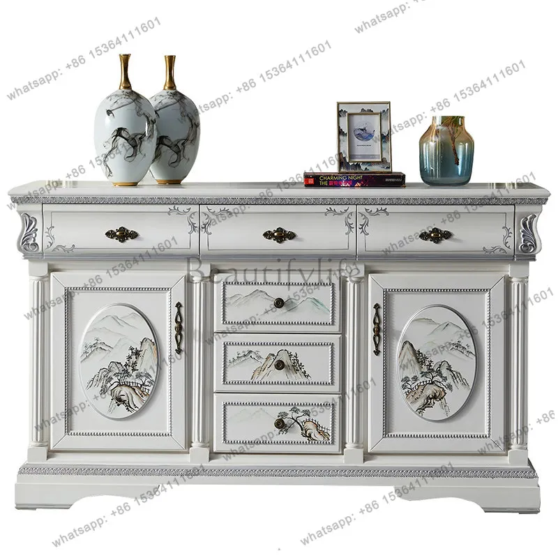 New Chinese-style entrance cabinet American solid wood dining side white villa end view platform