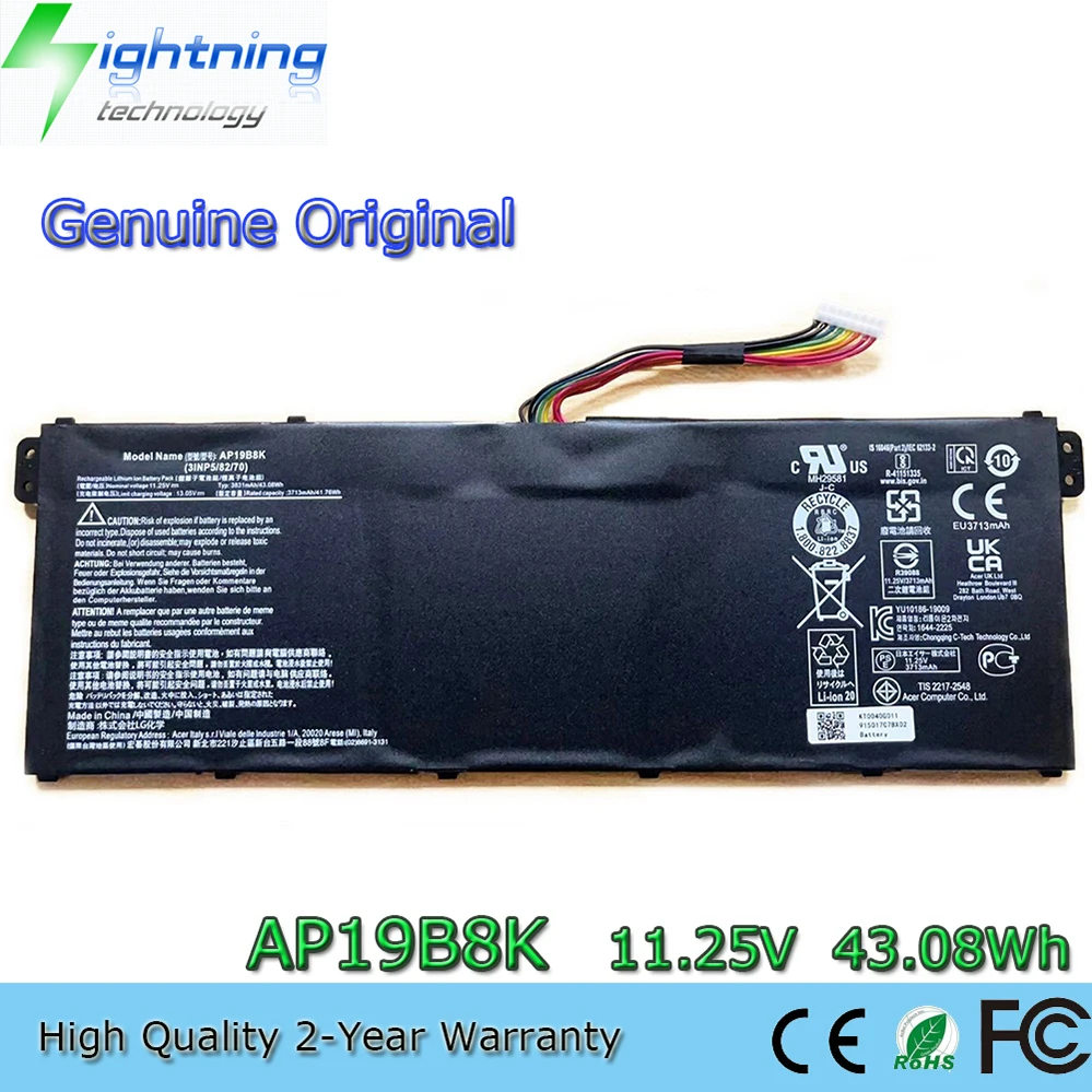 

Original AP19B8K 11.25V 43.08Wh 3831mAh Laptop Battery for Acer Chromebook CB315-3H Aspire 3 A314 A315 A317 3INP5/82/70