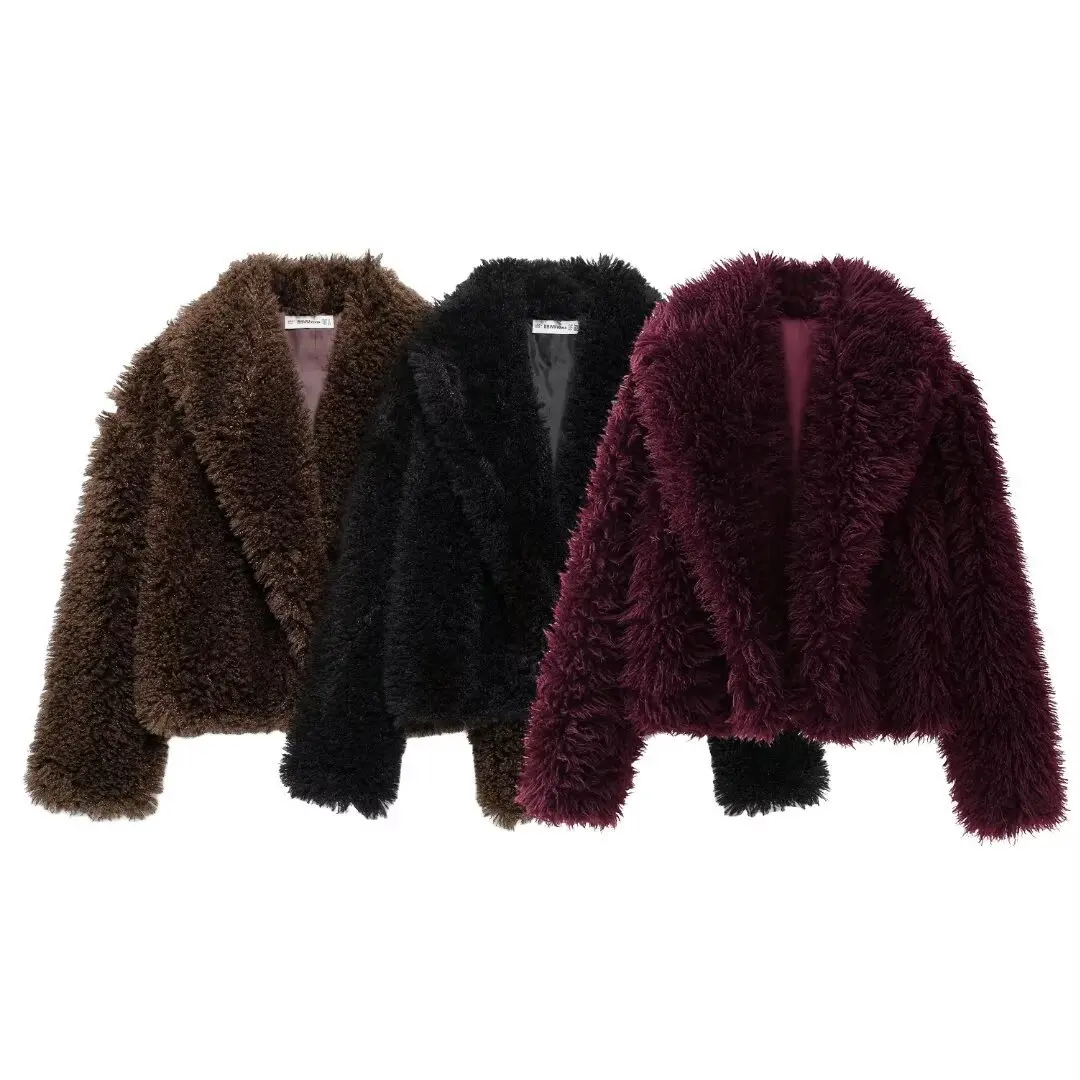 Women's Fashion 2025 Autumn Winter New Fashion Versatile Lapel Faux Fur Jackets Feminine Short Style Solid Color Elegant Coats