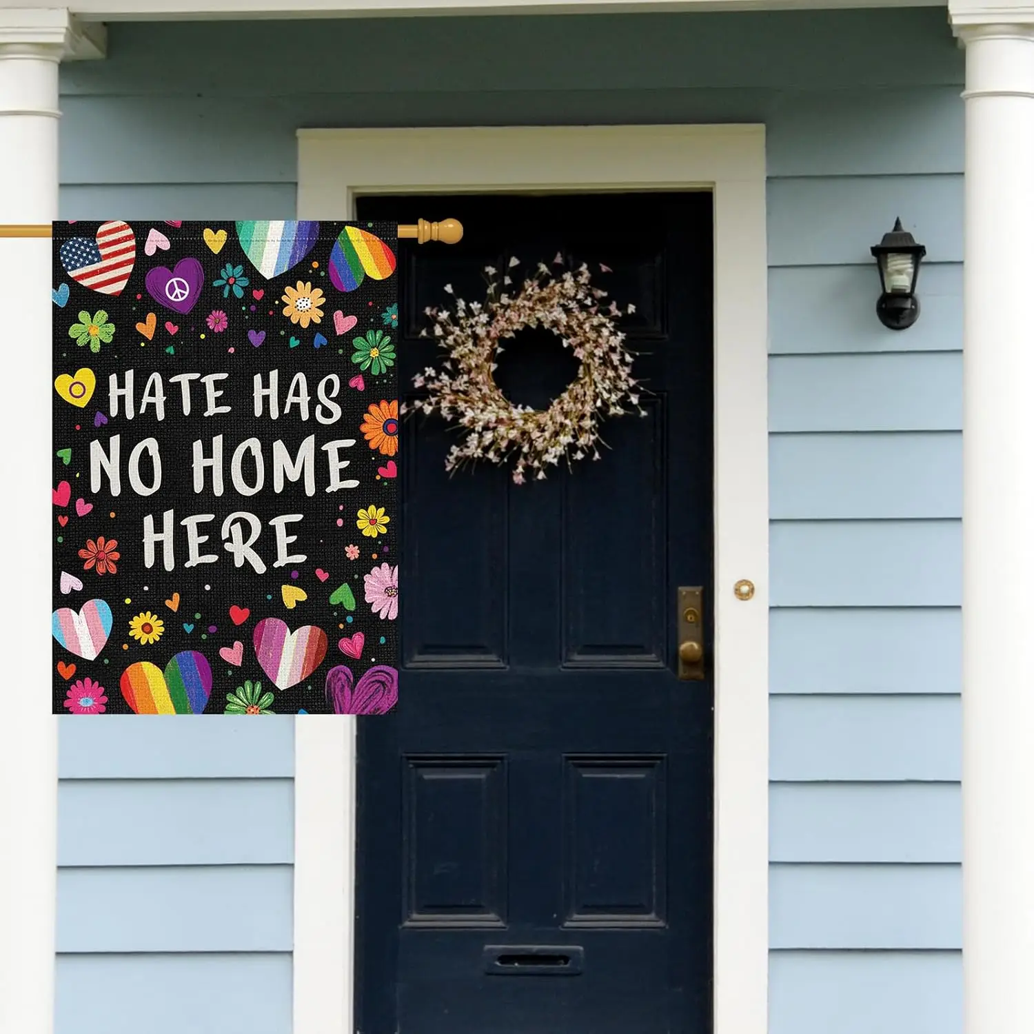 Louise Maelys Rainbow Pride Month Garden Flag Hate Has No Home Here 28x40 Inch Double Sided Large Burlap Floral Gay Pride Le LLX