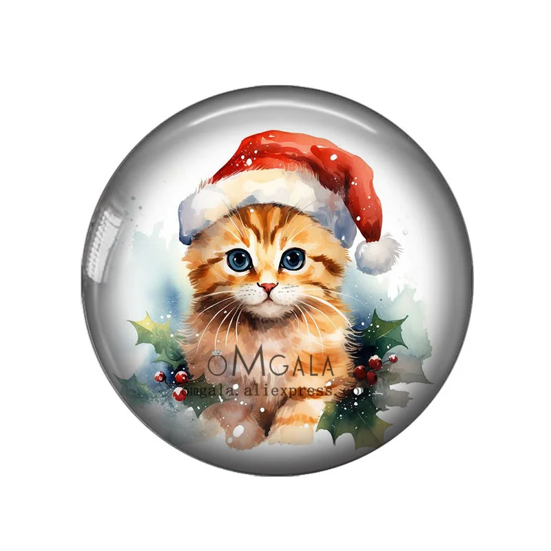 صورة مستديرة ، 12 كابيش زجاجي ، 18 ، 20 ، 50 ، 25 ، دائري ، أرنب ، قطة ، كلب ، فأر ، ألوان مائية ، كريسماس ، صنع نتائج ، ظهر مسطح