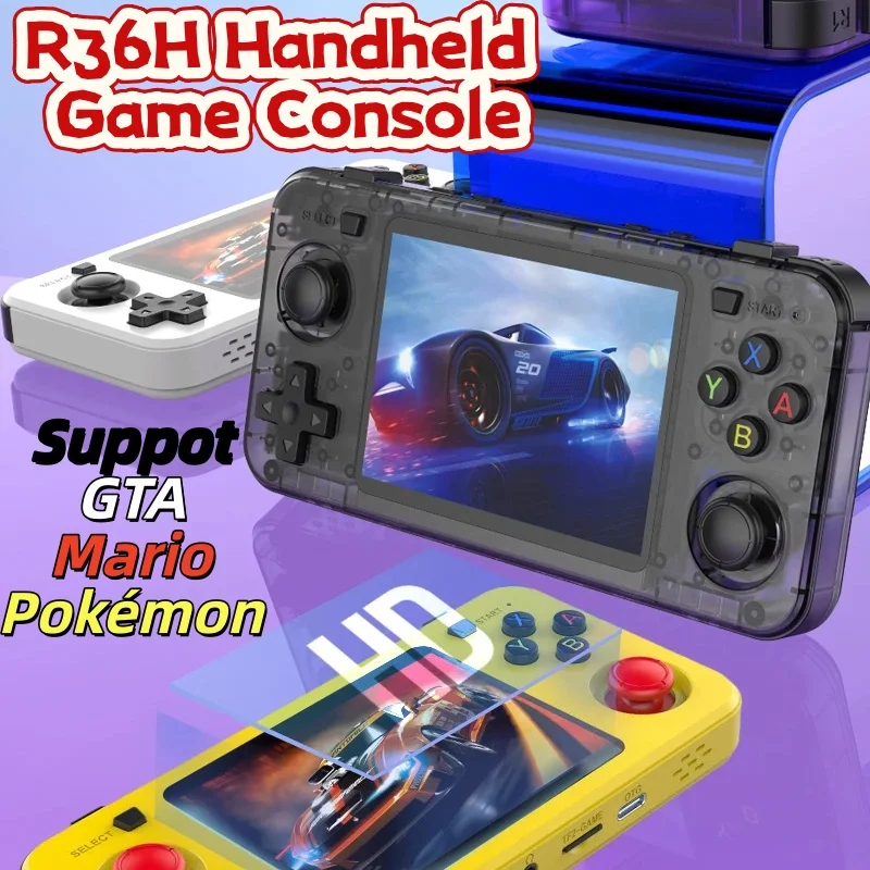 Console de jeu portable rétro classique R36H, prend en charge la lecture de GTA, Pokémon, Mario, plus de 20000 jeux, plus de 10 émulateurs, grande capacité de 64/128 Go pour les jeux ROM.