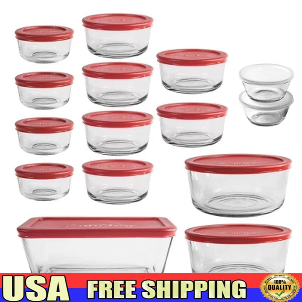 

30pc Glass Food Storage Containers Set with Cherry Lids Dishwasher Safe Microwave Freezer Stackable BPA-Free Durable Tempered