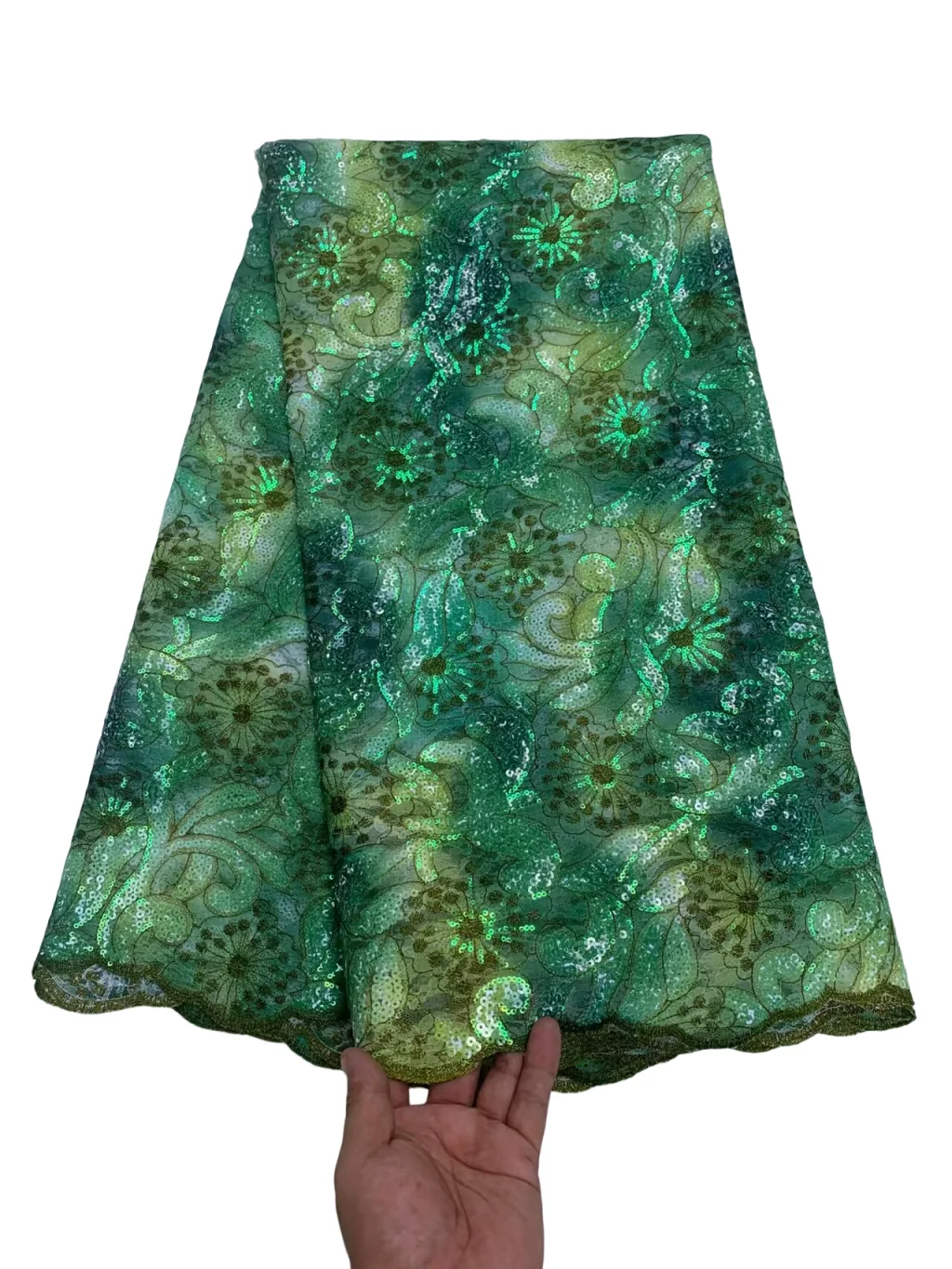 

Зеленая африканская кружевная ткань с блестками, стильная французская вышивка, нигерийская ажурная кружевная ткань для шитья свадебной вечеринки, блестки