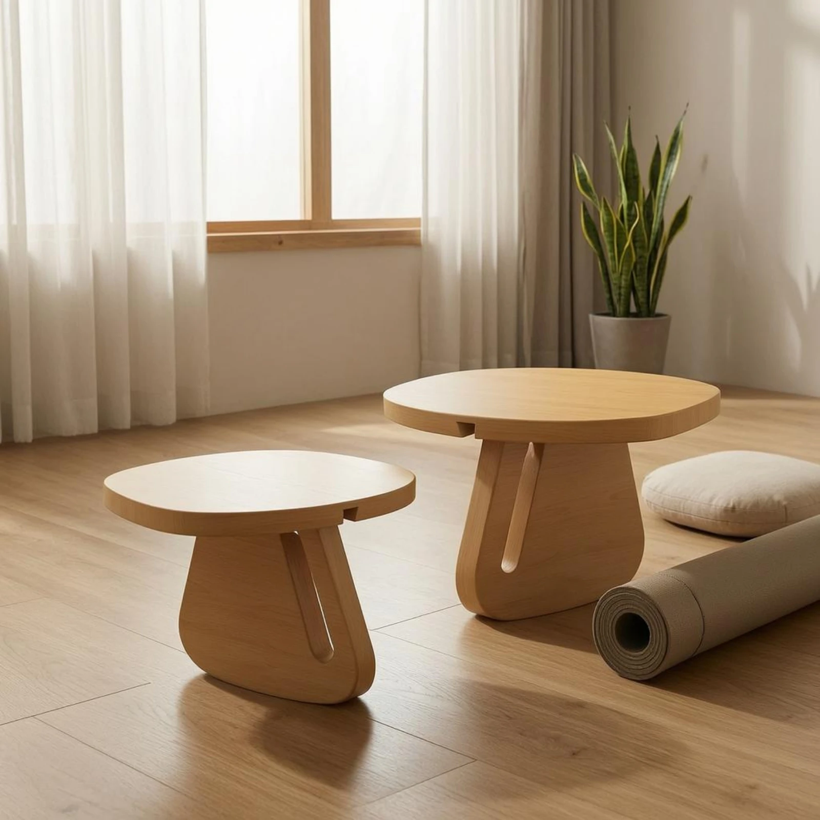 Tabouret de méditation en bois, ensemble de deux sièges, équipement de fitness, siège ovale pour l'entraînement de l'équilibre