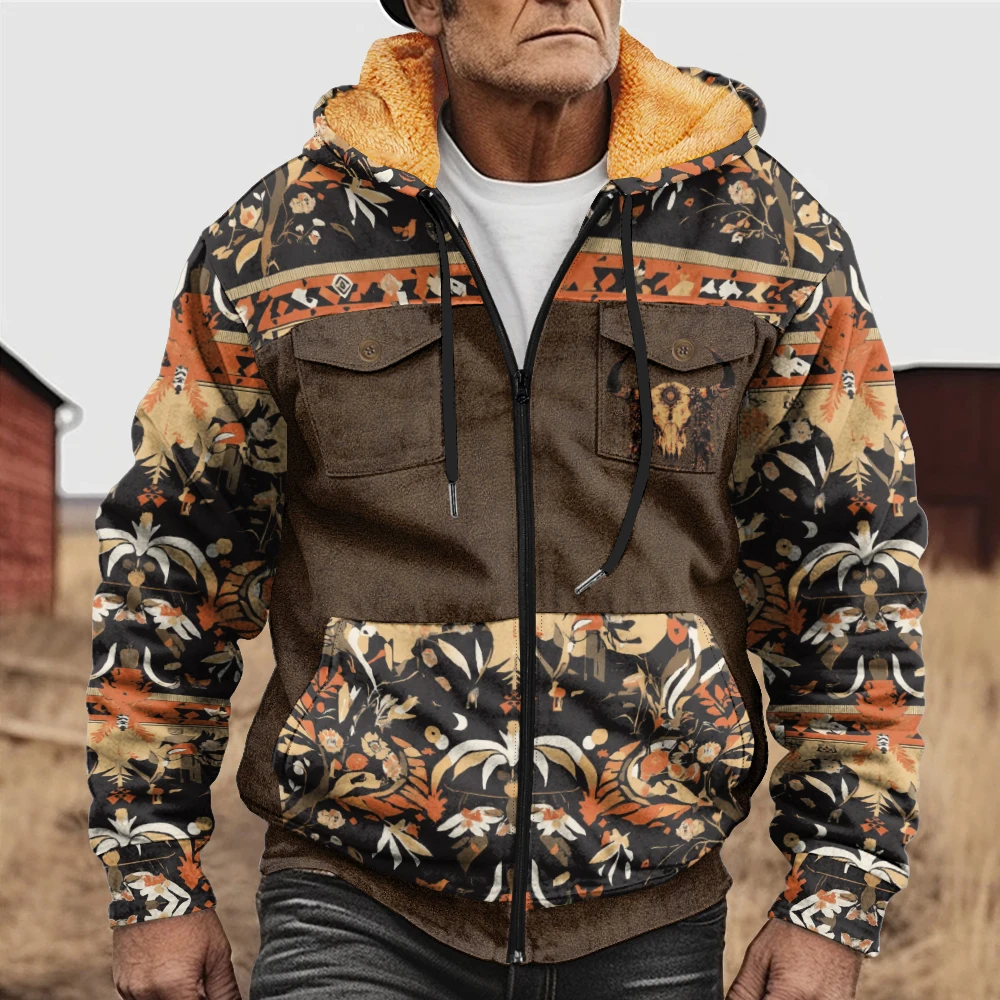 Winter men\'s coat plus size men\'s colorful printing with plush insulation, versatile and fashionable, casual and fashionable