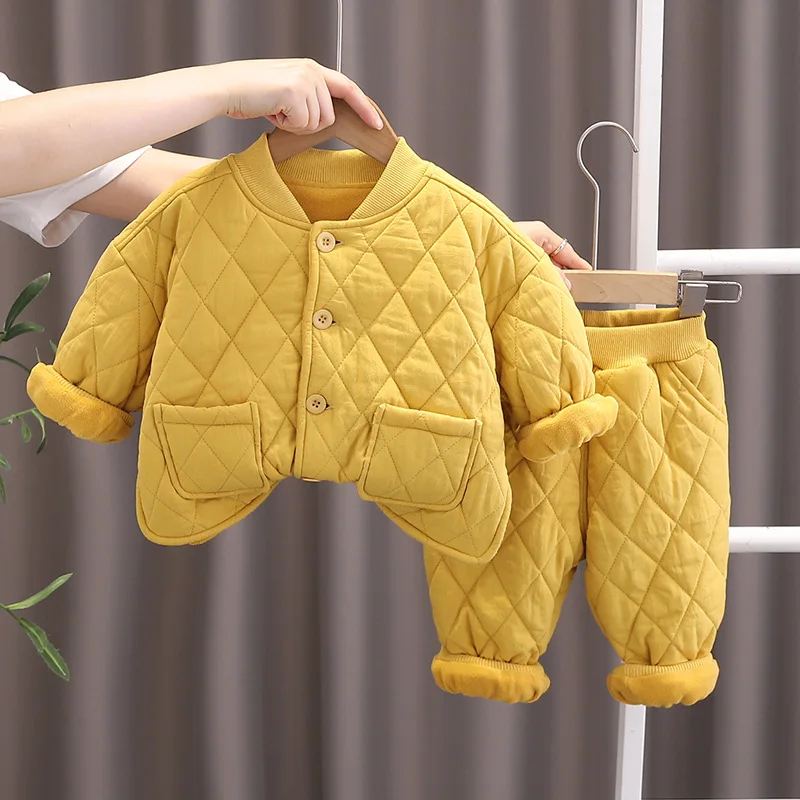 

Зимний комплект детской одежды, толстовка с капюшоном для девочек и мальчиков, пальто с хлопковой подкладкой, комплект из 2 предметов, утепленные теплые штаны, верхняя одежда, одежда для дома, детская одежда