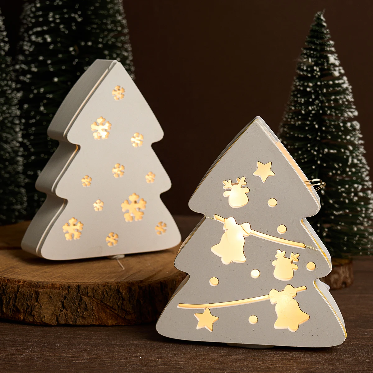 Hollow Xmas Tree LED Light Chain Silicone Mold DIY Hollow Heart Circle Star Elk Snowflake Splicing Flower Arrangement Craft Mold