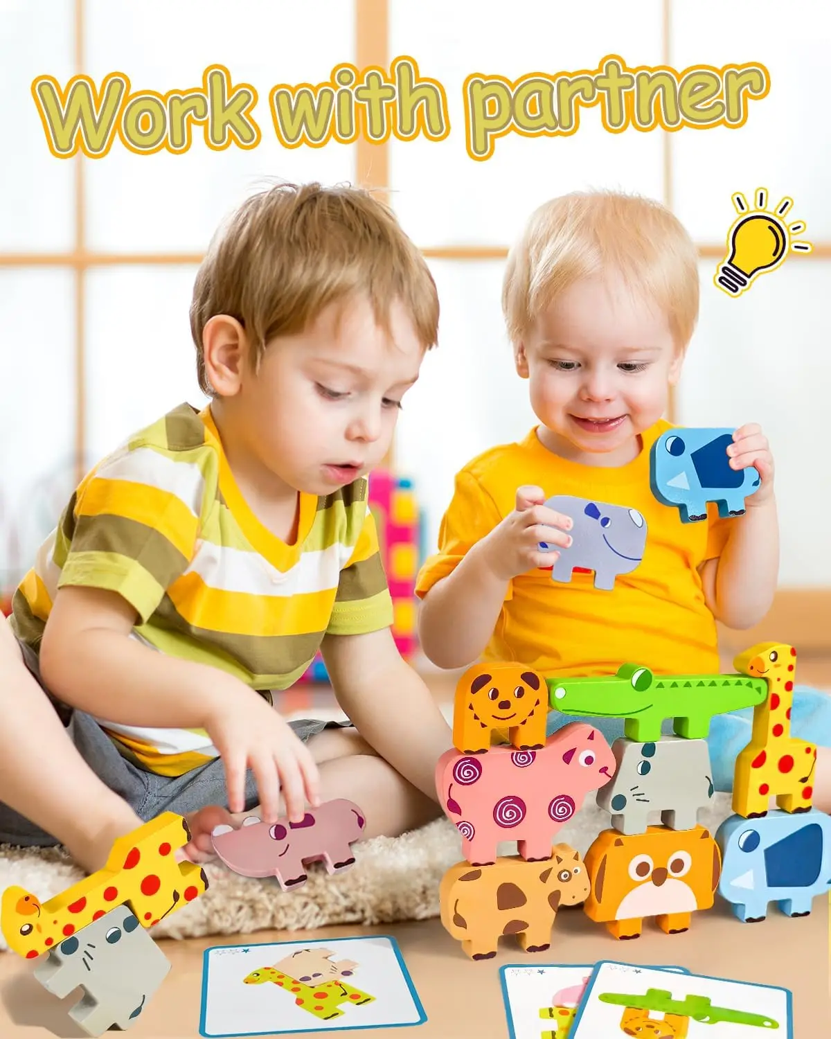 Brinquedos montessori para meninos e meninas de 1 2 3 4 anos, brinquedos para crianças de 2 a 4 anos, pacote com 10 blocos de animais de madeira, classificação e empilhamento, educação