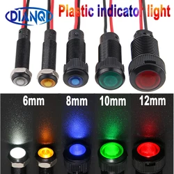 1/3/5/10pcs 6/8/10/12mm LED Indicator Light Plastic Black Signal Dot Lamp Red Yellow Amber Blue Green White 3V5V6V12V24V110V220V