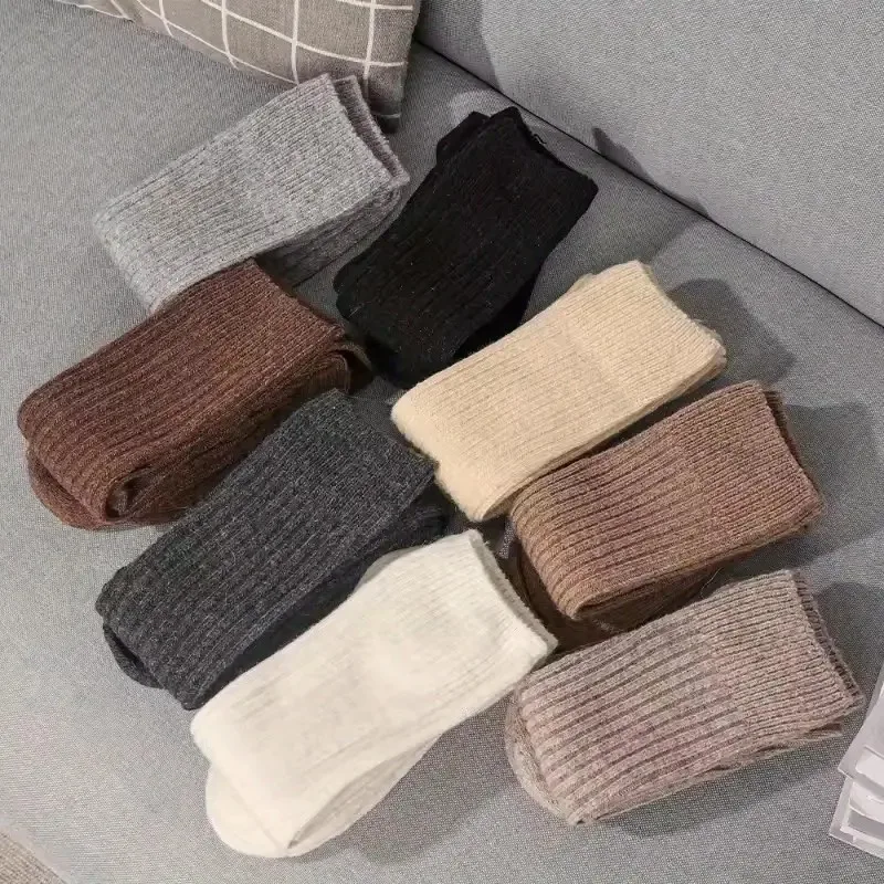 1/5 Pairs Frauen Herbst Winter Warme Dicke Einfarbig Waden Socken Modische Seite Streifen Abnehmen Weiche Bequeme Casual Socken – Detail 6