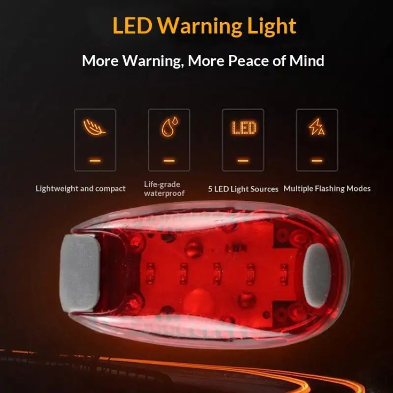 LED Safety Warning Light 5 Bright LEDs Waterproof Lightweight Flash Modes For Night Cycling Hiking Running