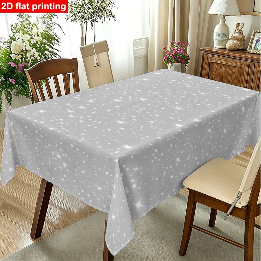 1PC Rectangular Tablecloth with Silver Starry Sky Pattern Made of durable polyester fabric for parties, holidays, festivals and