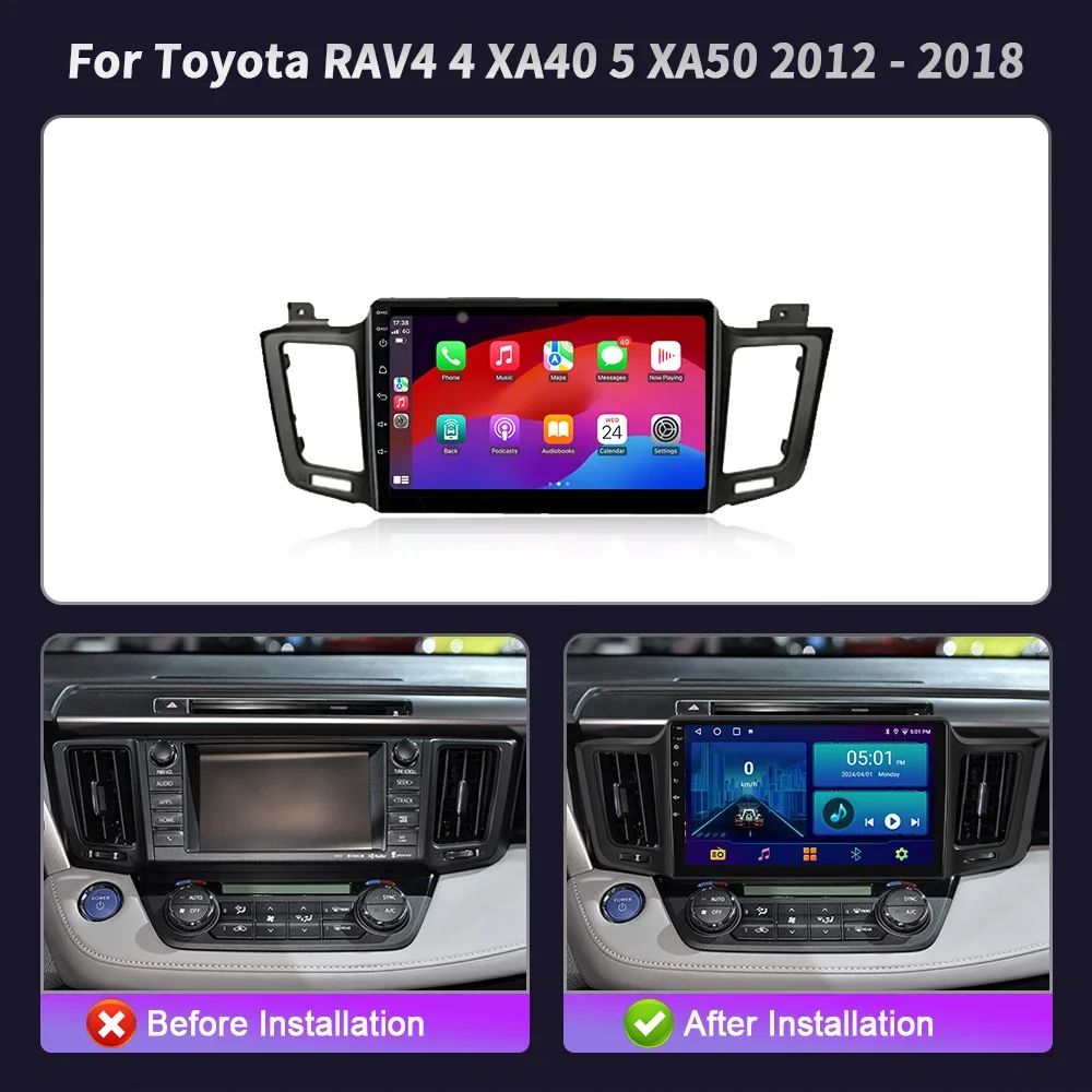 Android 14 For Toyota RAV4 4 XA40 5 XA50 2012-2018 Wireless Bluetooth Carplay Stereo Screen Car Radio Multimedia Navigation WIFI