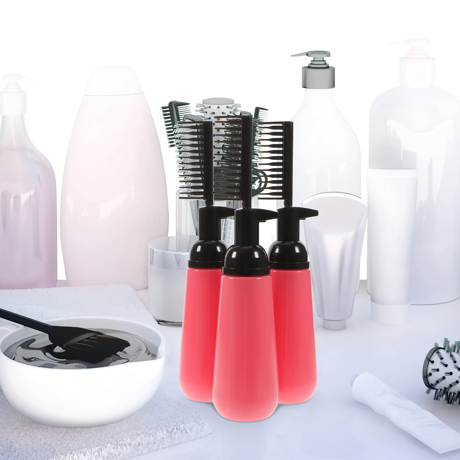 

3pcs Hair Dye Comb Bottle Applicator Brush for Oil Roots Care Salon Use PET Material Smooth Teeth Disentangle Hair