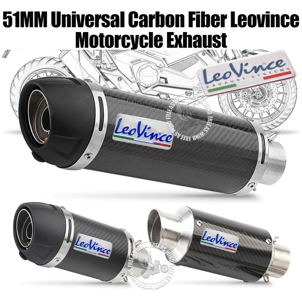 

51MM Universal Carbon Fiber Leovince Motorcycle Exhaust Muffler Escape Pipe For Kawasaki Honda Suzuki Yamaha Exhaust Accessories