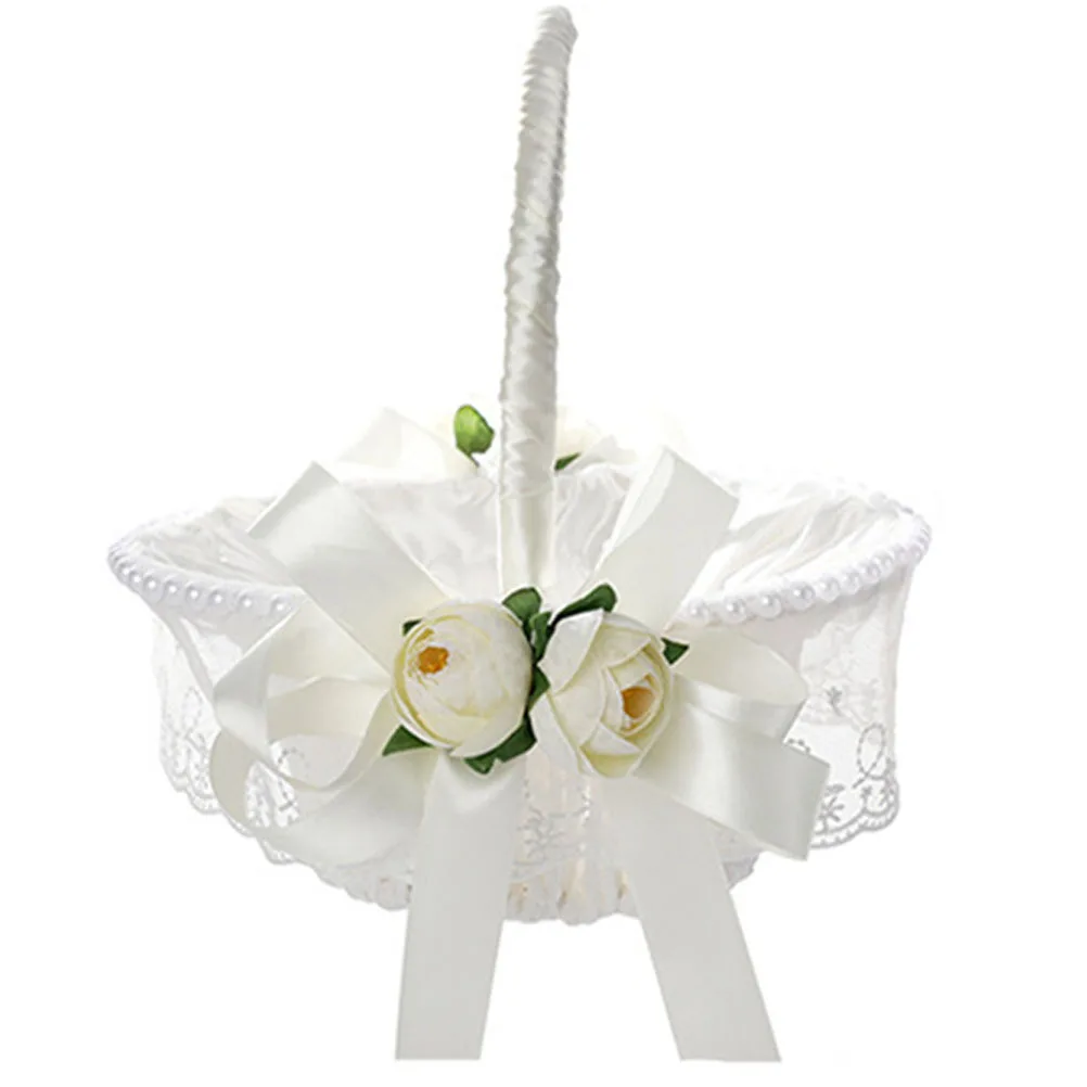 سلة زهور منسوجة رقيقة، سلة ريفية بشريط رومانسي لحفلات الزفاف، هدايا تعبئة الهدايا