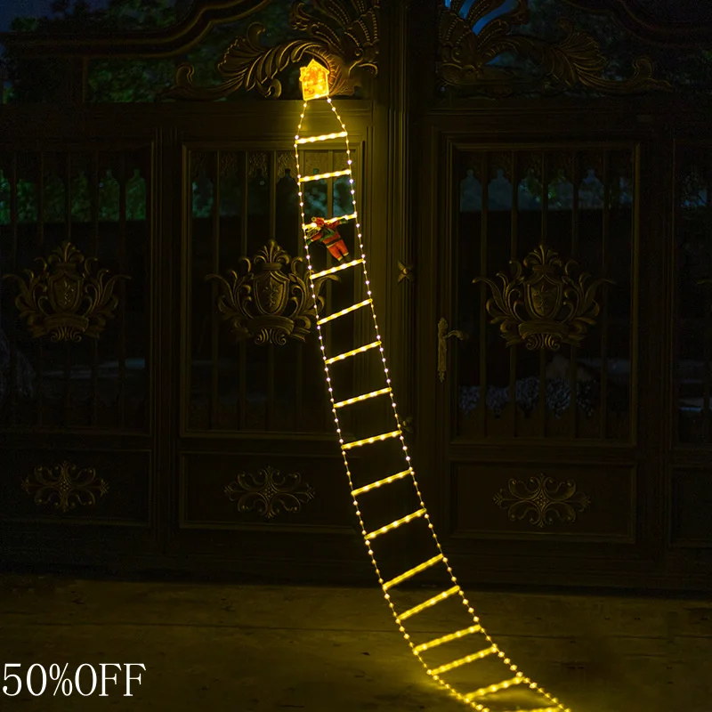 UKPlug 1.8M/2.4M Climbing Santa LED Ladder Lights - Animated Christmas Decoration for Indoor/Outdoor