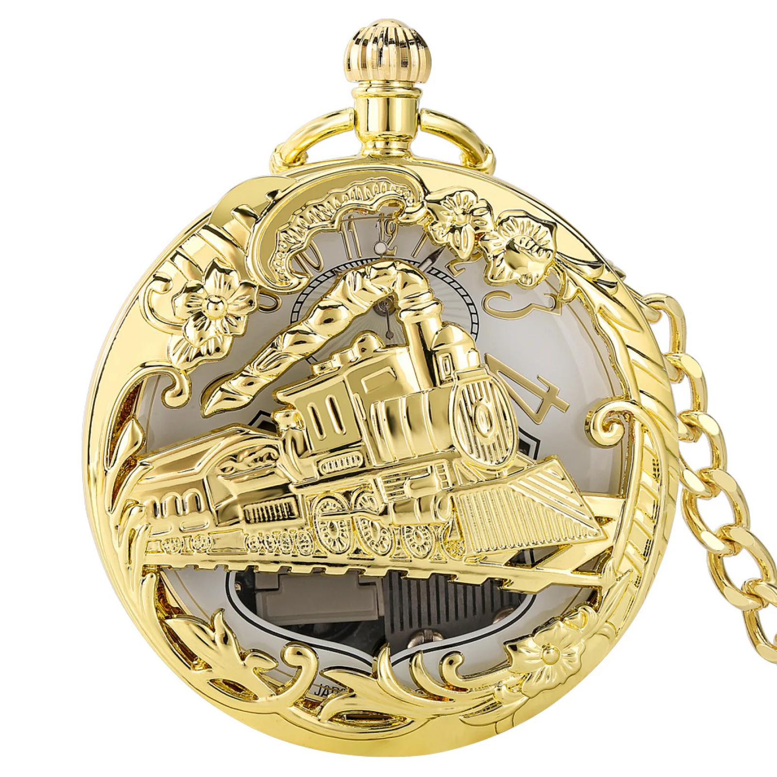 2 في 1 ساعة جيب كوارتز كلاسيكية فاخرة غير شائعة مجوفة، حركة موسيقية، حافظة قطار كوارتز فوب مع سلسلة قلادة