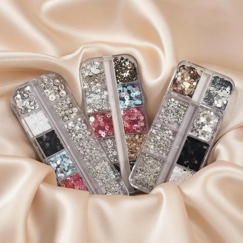 3D Floral Polka Dot Nail Art Sequins 1 Box 6/12 Grids Shiny Spliced Glitter Flakes for Professional Manicure Decor
